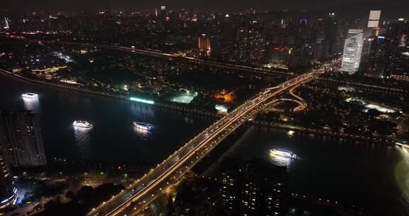 航拍广州大桥交通夜景