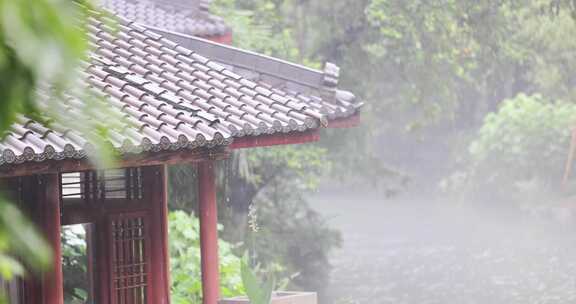 （慢镜）中国杭州西湖下雨天大雾仙气飘飘