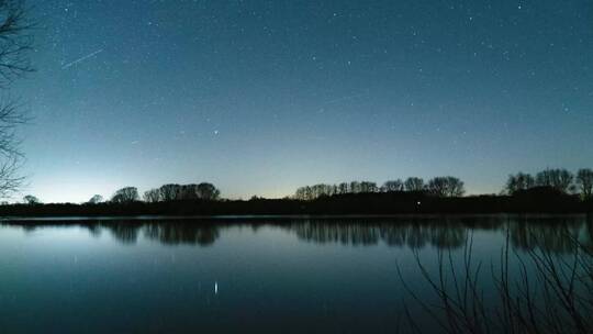 延时拍摄湖面和夜空