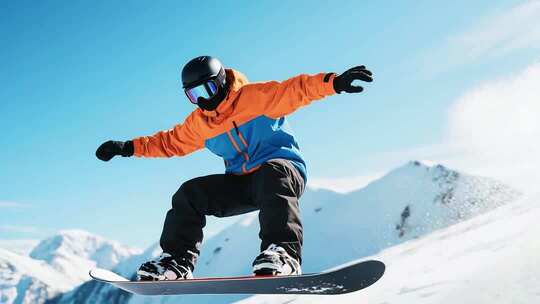 滑雪者在雪山享受阳光和云雾缭绕的山坡