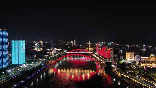 航拍四川宜宾金沙江戎州大桥夜景