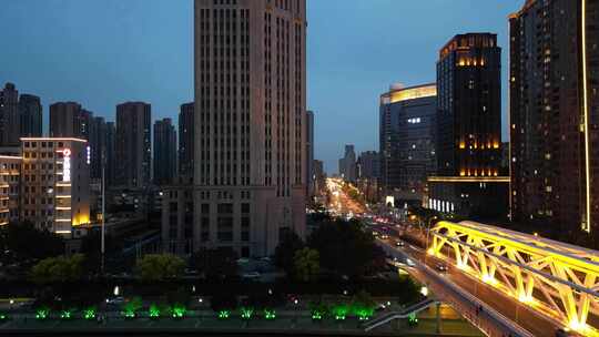 天津城市夜景灯光航拍