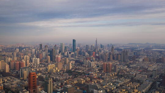 南京空镜航拍城市风光新街口电影感地标延时