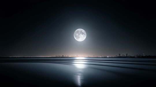 月光映照下的城市海岸线夜景