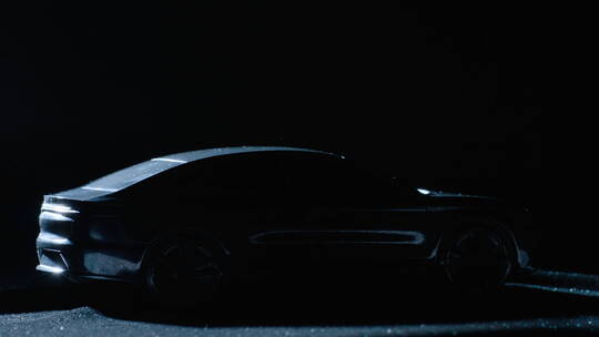 黑色轿车 黑幕亮灯光线 侧身角度视频素材模板下载