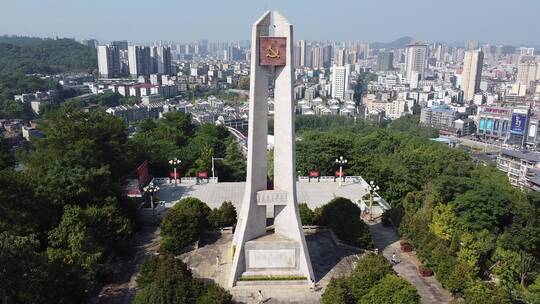 直线航拍郴州东塔公园湘南起义纪念碑