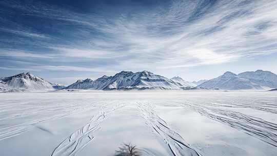 冬日小屋冬季雪景木屋雪山森林树林新疆风景