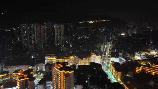 四川达州中心广场达州市购物广场夜景航拍