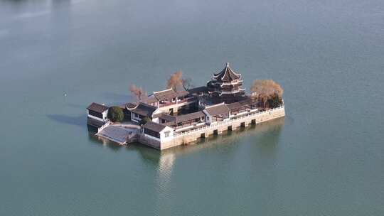 京杭运河石湖景区天镜阁美景（航拍素材）