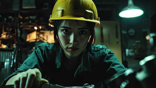 车间女工专注维修设备