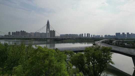 西安渭河元朔大桥4K浐灞灞河航拍视频素材模板下载