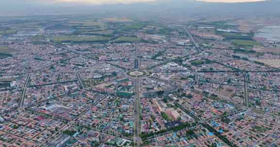 新疆伊犁特克斯县八卦城城市风光大气航拍