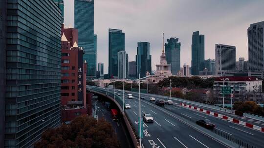 上海静安区延安高架航拍视频素材模板下载
