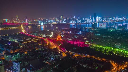 航拍武汉黄鹤楼长江大桥武汉城市夜景夜景