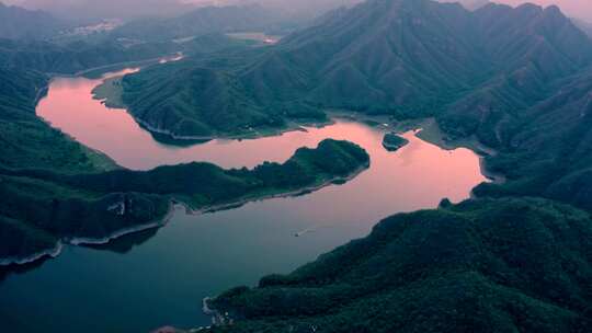 河北易县易水湖晚霞航拍视频