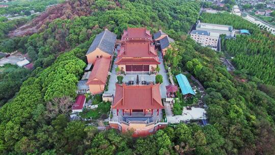 航拍上海小昆山九峰寺建筑风光