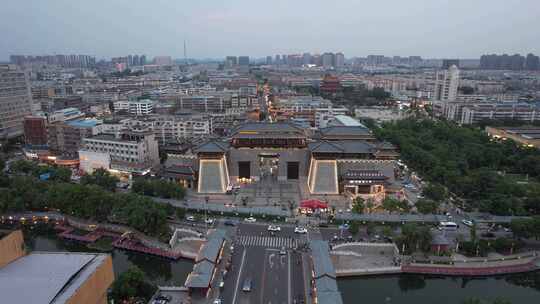 河南许昌曹魏古城夜景灯光航拍