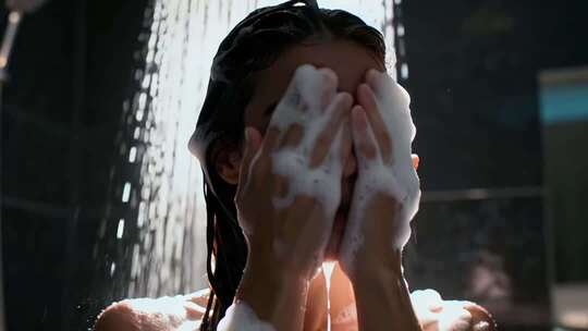 女人浴室淋浴洗脸