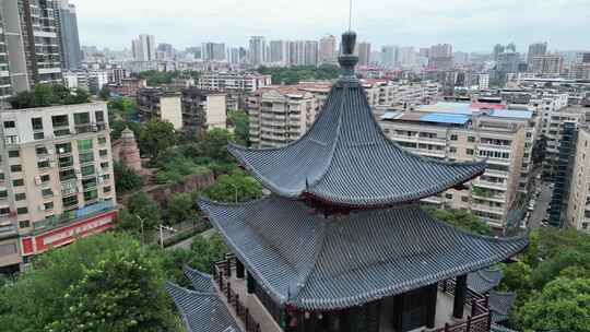 衡阳回雁峰雨花台雁峰公园亭台楼阁航拍