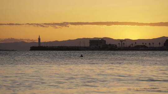 日本镰仓海边 落日风景沙滩海浪