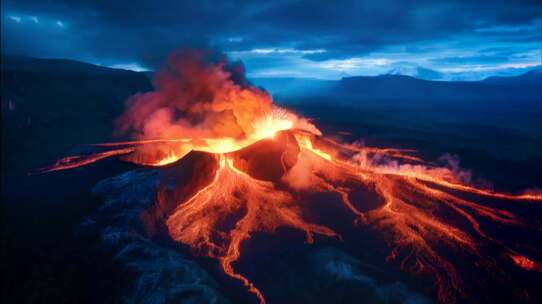 AI火山喷发火山爆发岩浆熔岩末日