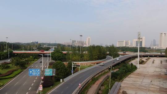 航拍城市风光建筑高楼夜景灯光交通车辆