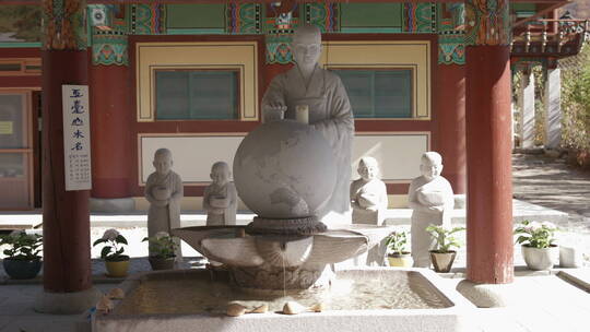 韩国五台山 文殊殿 文殊菩萨 佛像 石像多镜视频素材模板下载