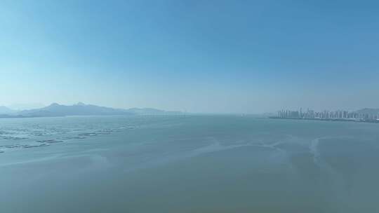 深圳湾后海航拍大海阳光水面逆光海面
