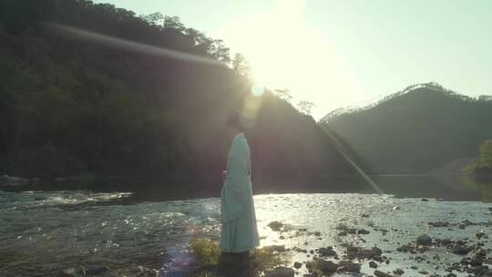 古代诗人汉服古装河边古风意境