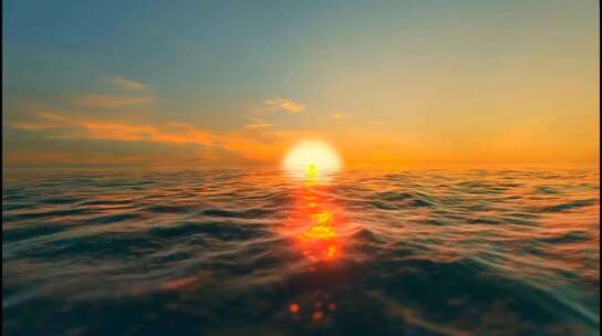 漂亮的日落海浪-大海空境-三维动画-