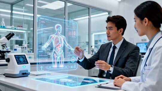 医生实验室探讨虚拟人体结构