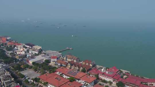 航拍广西北海老城区海边外沙岛红房子旅游