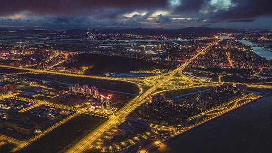 珠海金湾立交航拍夜景延时