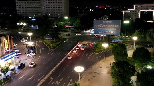 城市公路夜景航拍城市繁华