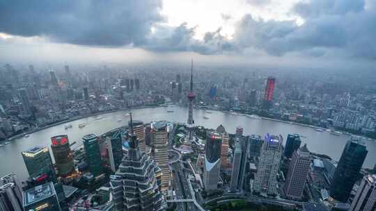 上海城市天际线的昼夜延时视频素材模板下载