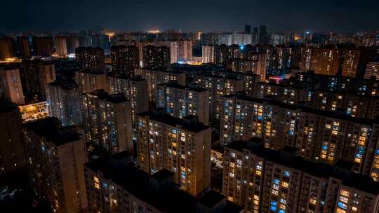 航拍城市夜景公寓楼灯光万家灯火