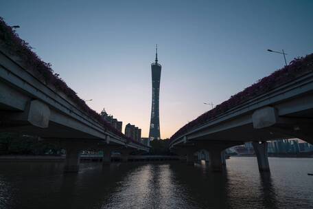 广州塔江景日转夜延时