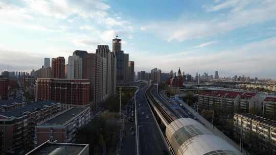 天津海河复兴门地铁站海津大桥城市交通风光