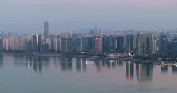 杭州钱塘江沿江上城区滨江区风光航拍