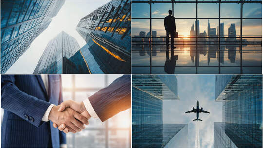 商务办公合作成功人士握手客服商务大楼