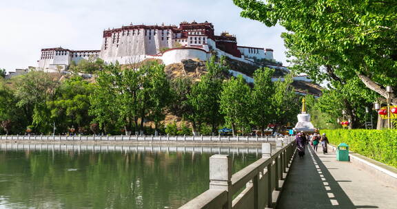 西藏拉萨宗角禄康大范围白天人流全景4k延时