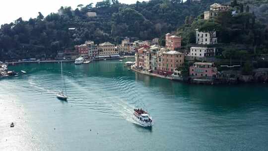 Portofino，山坡，村庄，海岸线