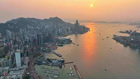 右环绕香港城市建筑群日景航拍4K60P