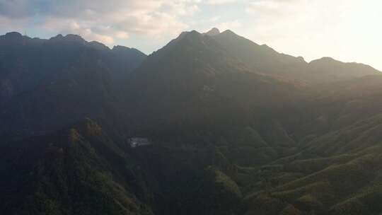 安徽省黄山市黄山风景区北大门景观日落航拍