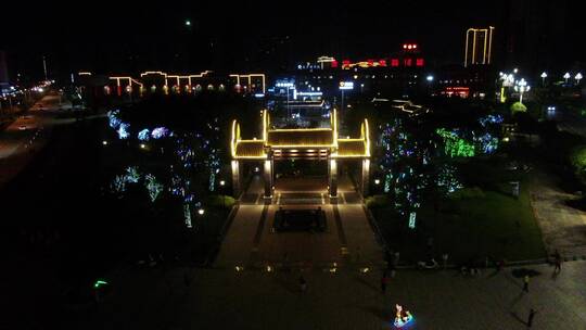 博白县城全亮灯夜景航拍 文化路步行街