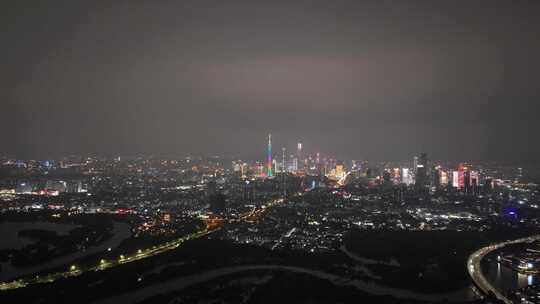 广州珠江新城CBD夜景航拍