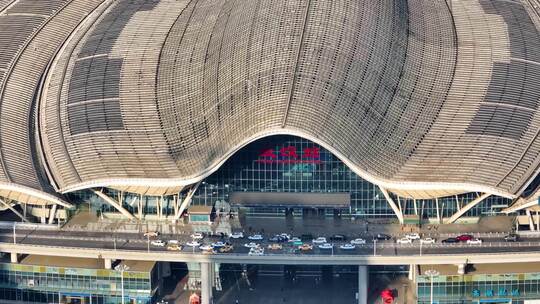 湖北武汉武汉火车站高铁站动车站航拍风景风