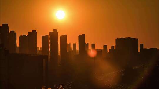 城市落日延时 城市剪影 时间流逝白转夜