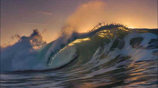 夕阳下翻滚的海浪素材