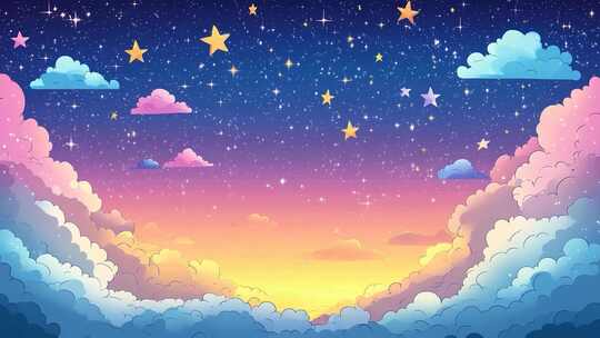 梦幻星空云朵卡通背景